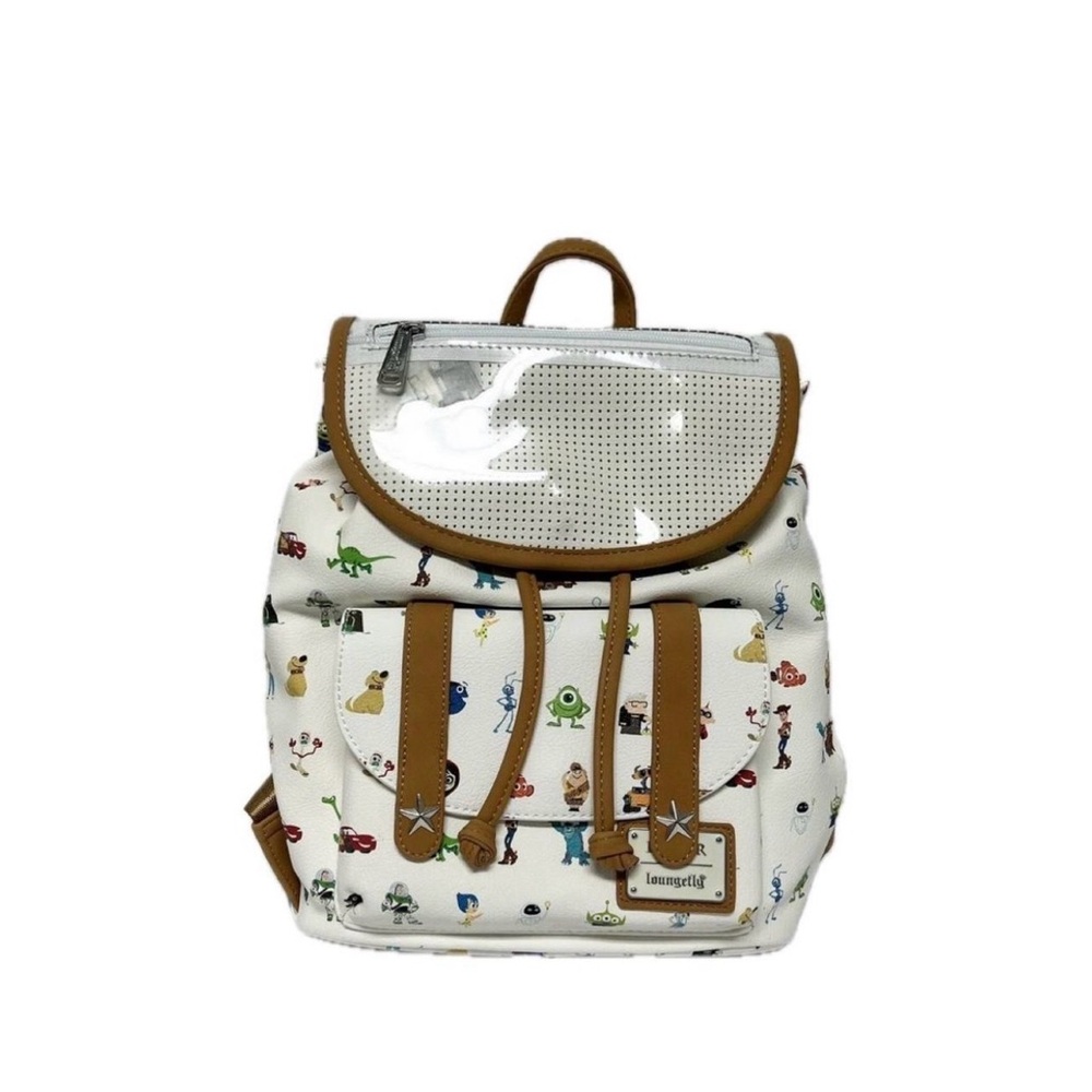 Loungefly White and Tan Pixar Pin Trading Backpack